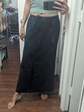 Tommy Hilfiger Navy Linen Preppy Straight Maxi Skirt Lagenlook Size 6